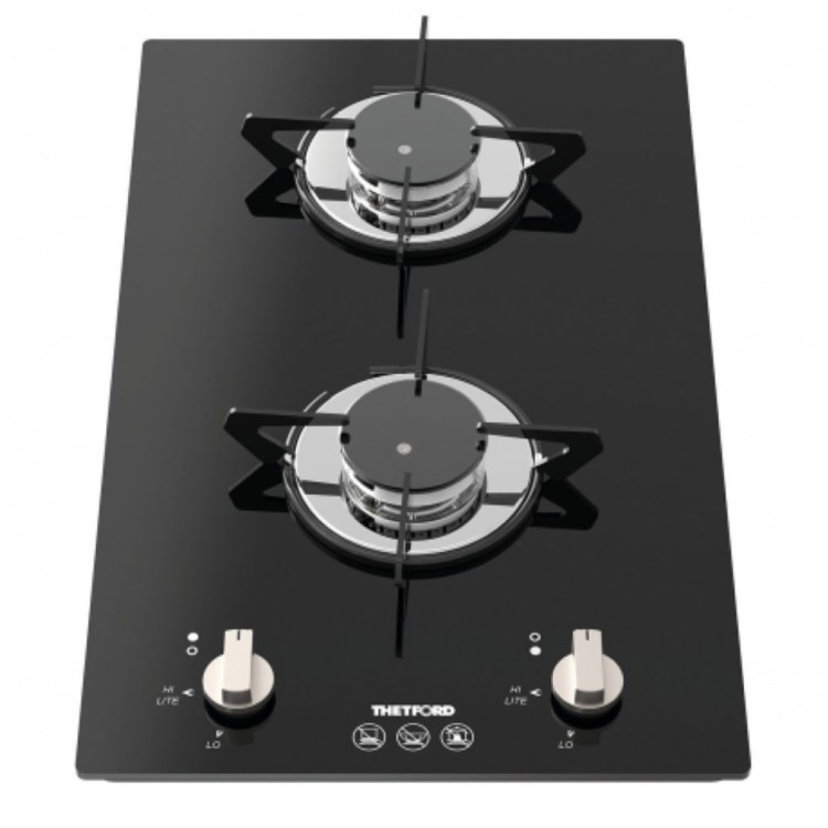 1 - Thetford Topline 922 Fogão a gás com placa de vidro preto para campista e van 30,5x50 cm
